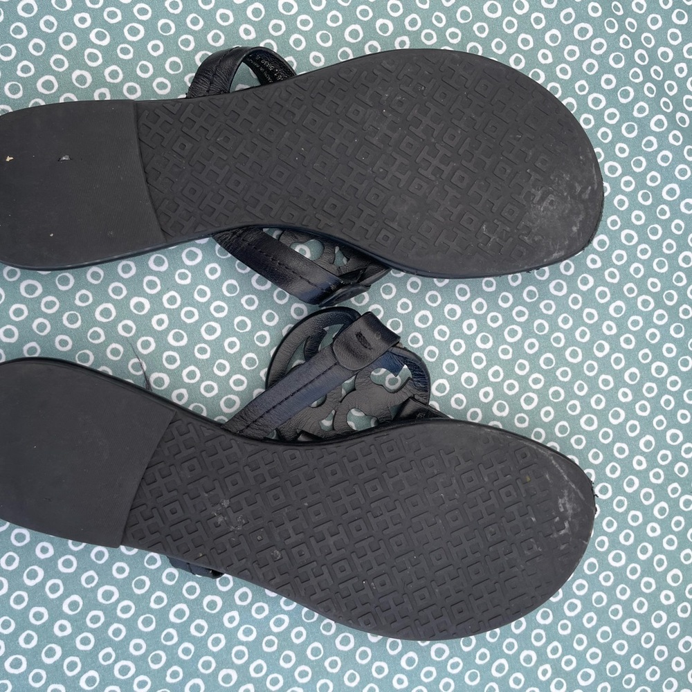 Tory Burch Black Sandals with Embellished Medallion - Picture 3 of 10